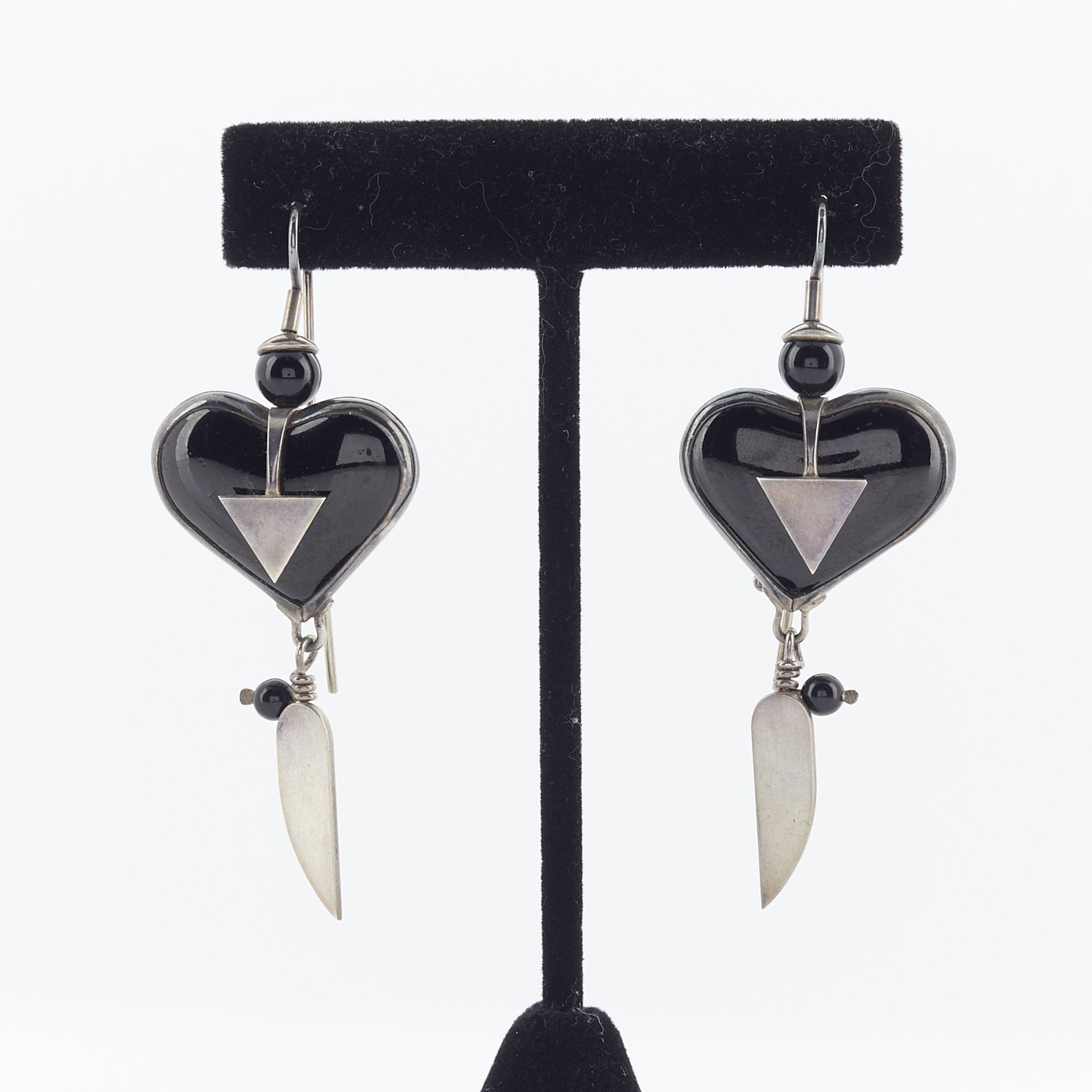 Pair of Heinz Brummel Onyx Heart-Shaped Earrings
