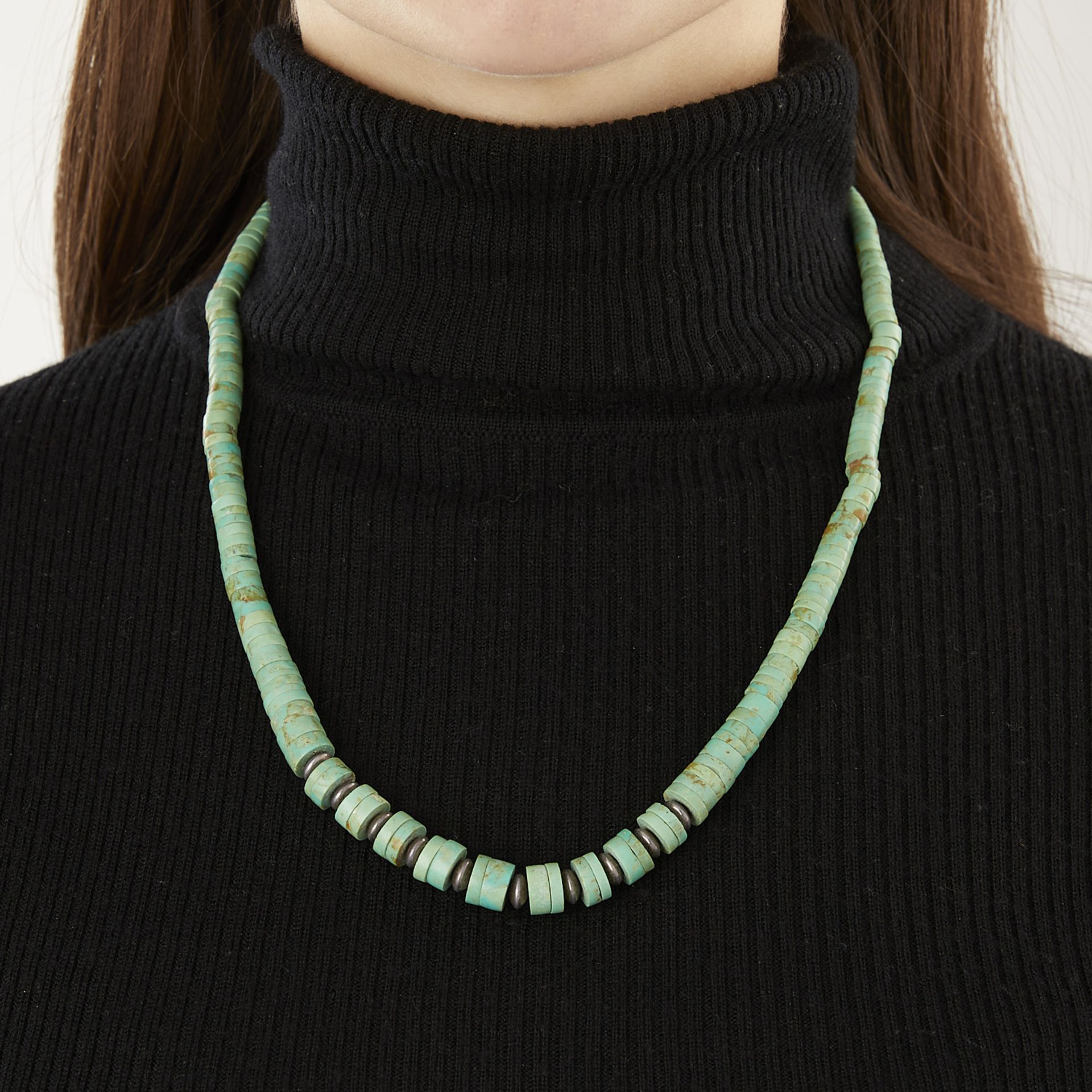 Turquoise Heishi Necklace w/ Silver Beads - Bild 2 aus 7