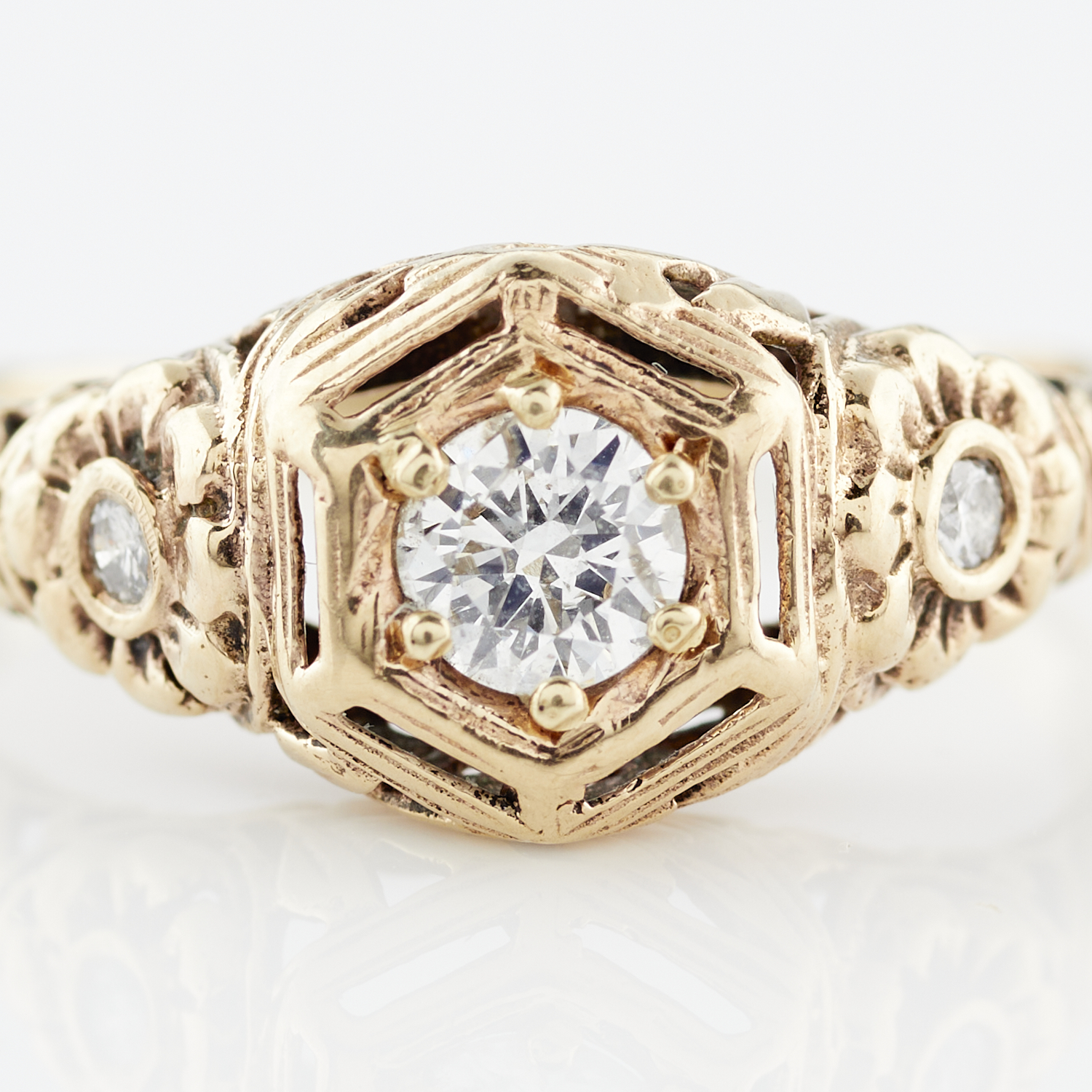 14k Yellow Gold Diamond Filigree Ring - Image 3 of 11