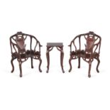 Set 3 Chinese Burl Chairs & Table w/ Faux Antler