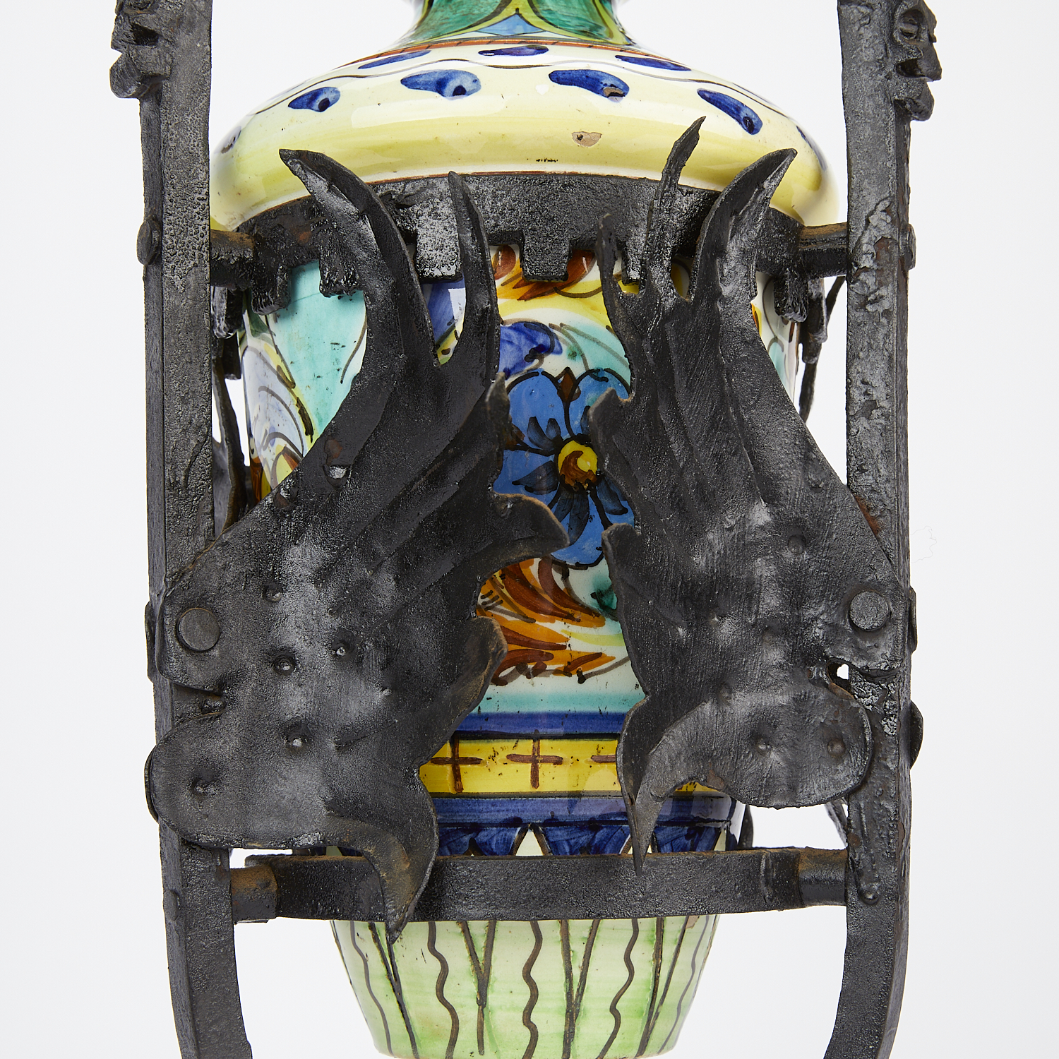 Italian Ceramic Vase Lamp w/ Iron Stand - Image 9 of 15