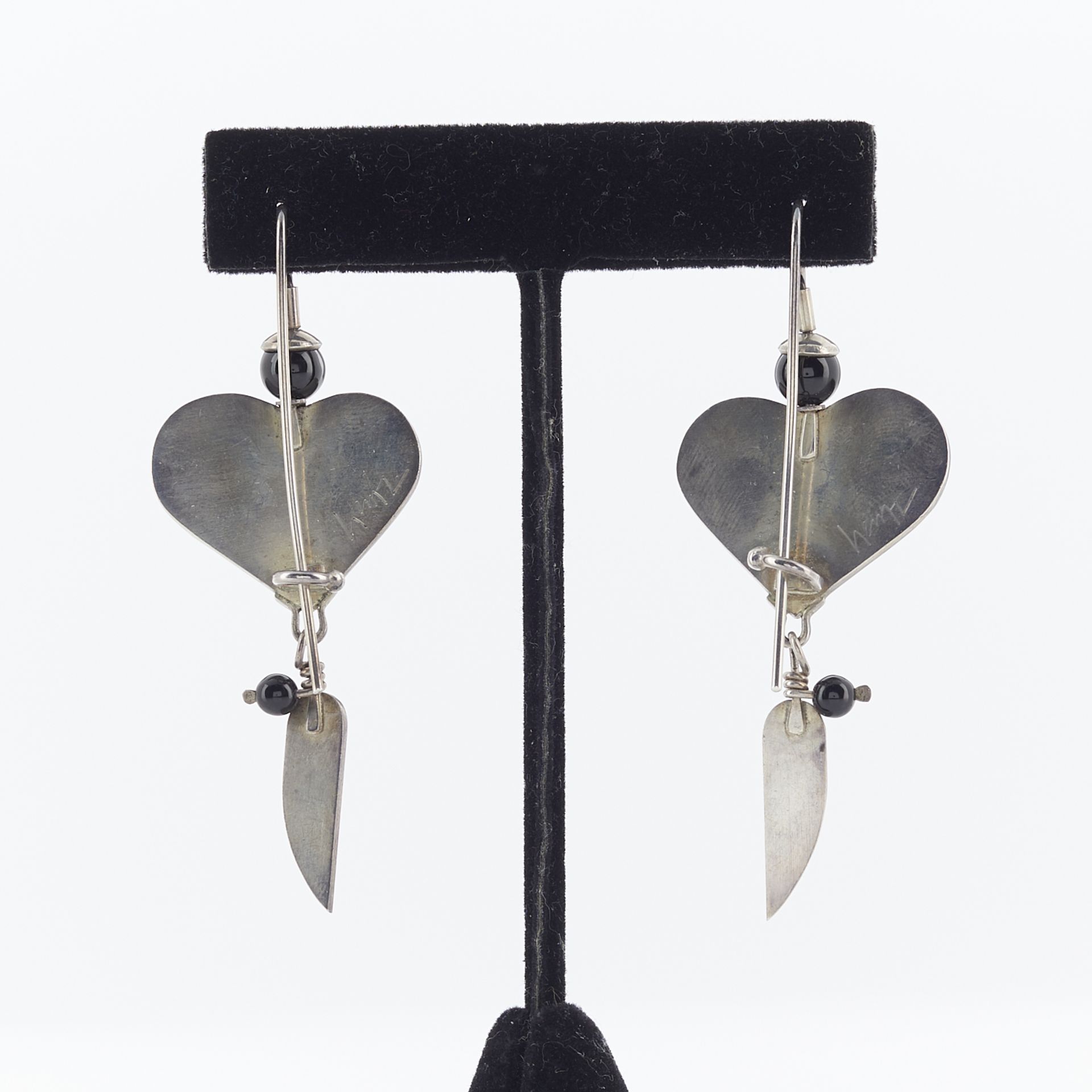 Pair of Heinz Brummel Onyx Heart-Shaped Earrings - Image 5 of 6