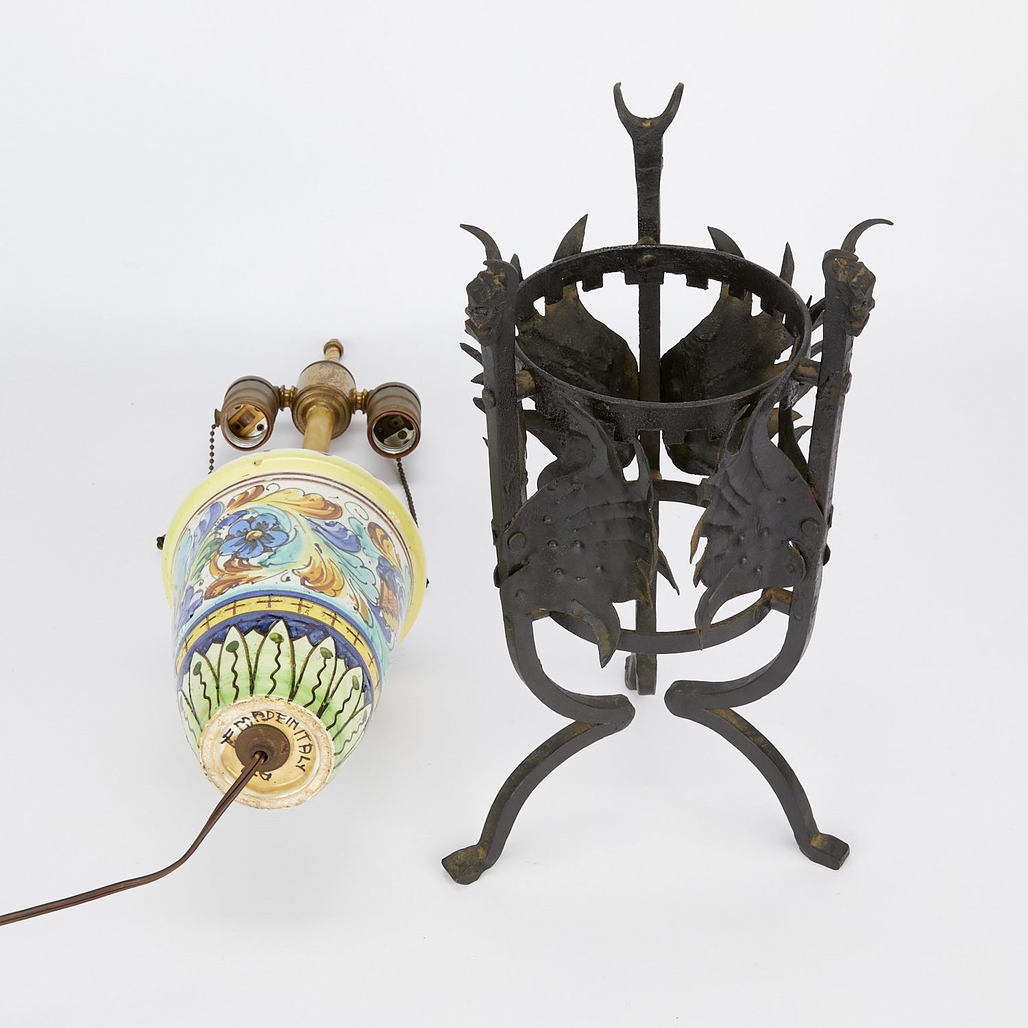 Italian Ceramic Vase Lamp w/ Iron Stand - Image 12 of 15
