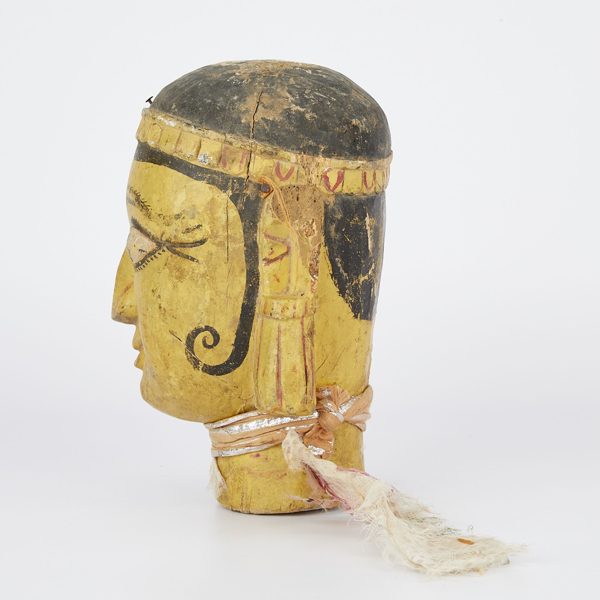 19th c. Wooden Indian Temple Puppet Head - Image 5 of 9