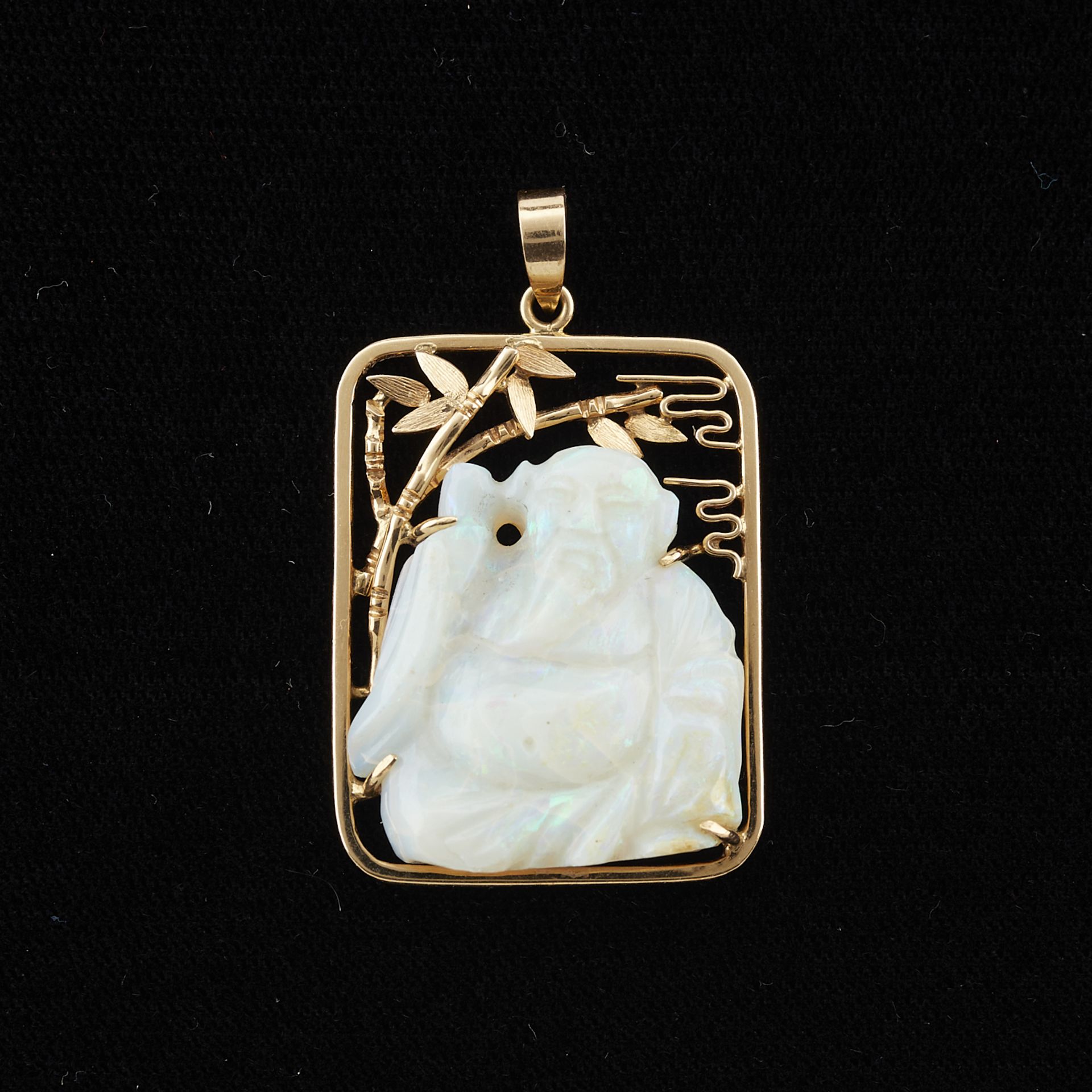 14k Yellow Gold Pendant w/ Carved Opal Buddha