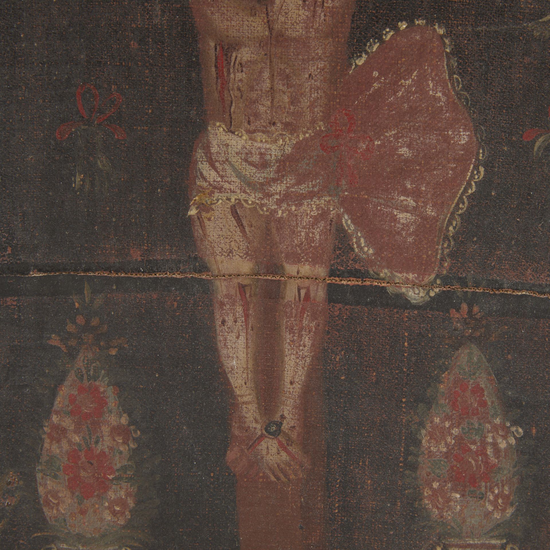 18th c. Spanish Colonial Crucifixion Painting - Image 7 of 10