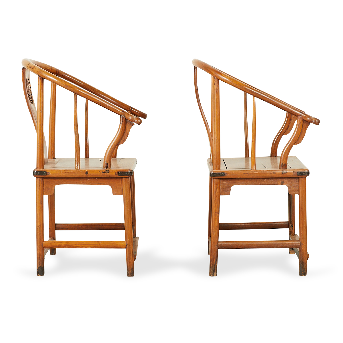 Pair of Chinese Elm Wood Horseshoe Back Armchairs - Image 2 of 14