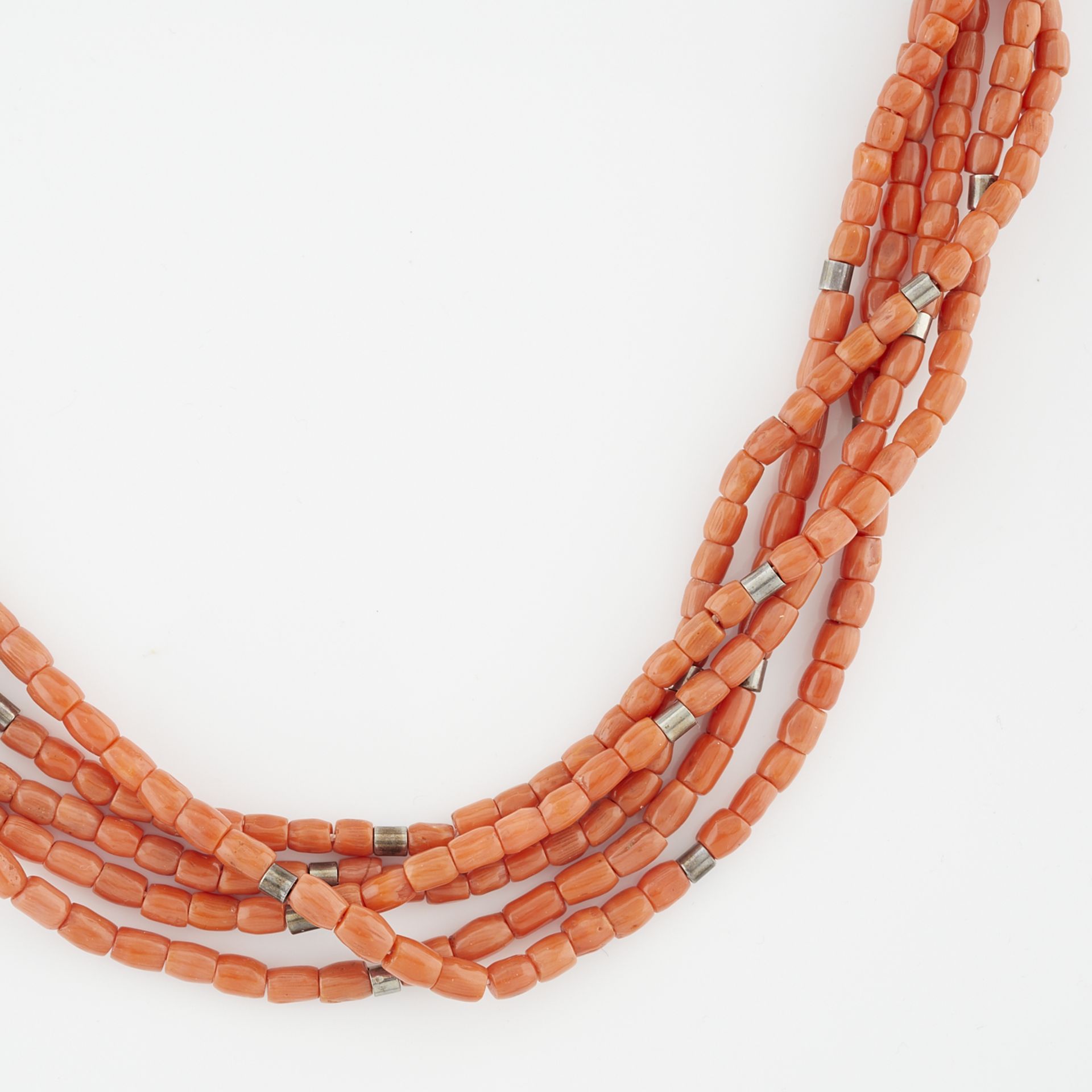 Five Strand Coral Heishi Necklace - Image 6 of 7