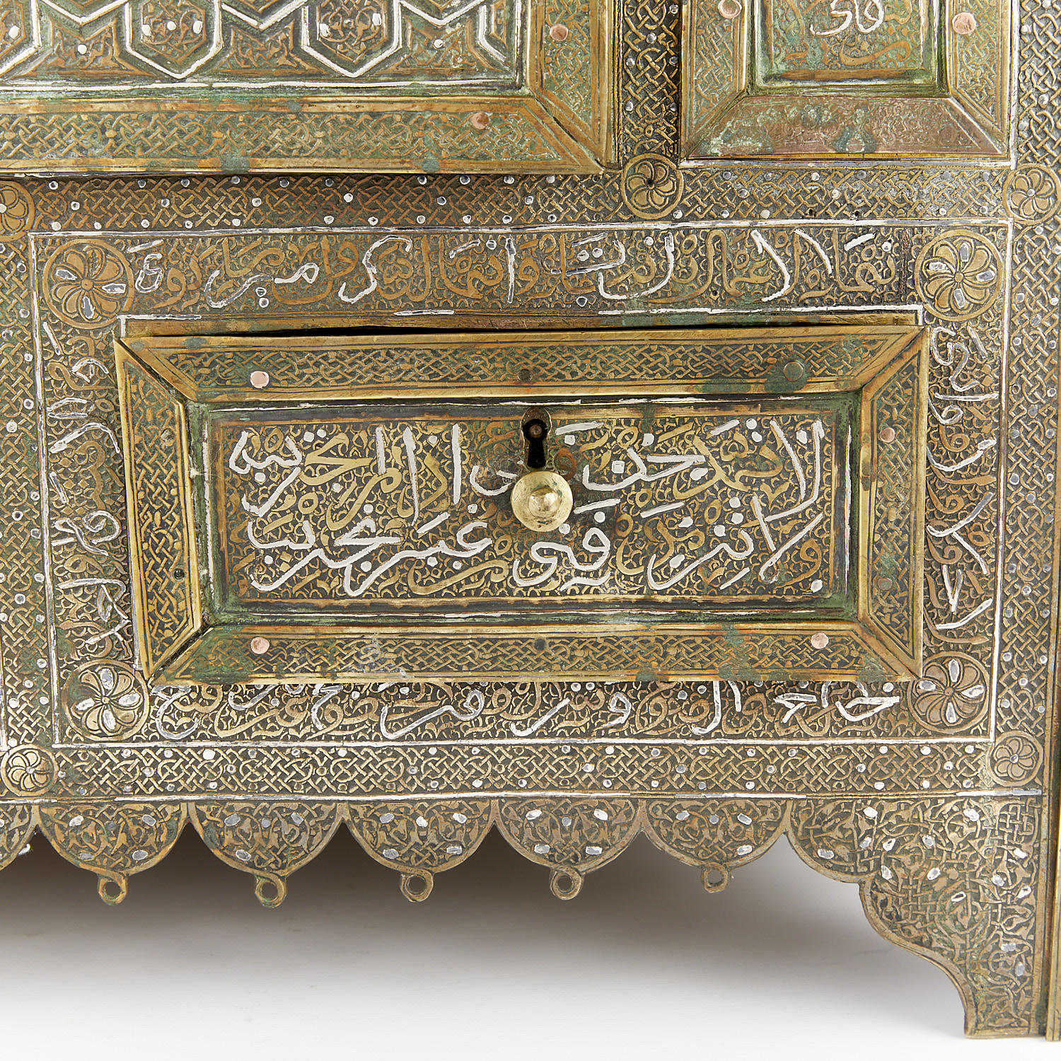 Large Syrian Mamluk Revival Brass Box w/ Inlay - Image 2 of 13