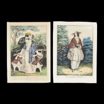 2 Currier & Ives Figures in Garden Prints