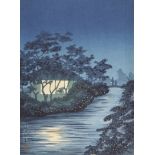 Kobayashi Kiyochika "Fireflies at Night" Woodblock