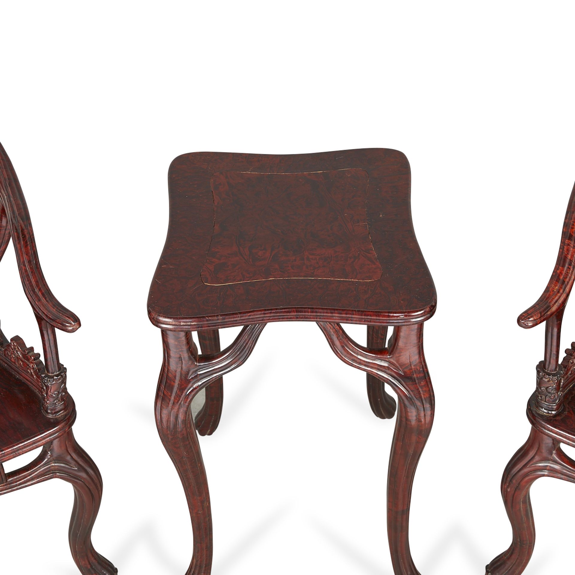 Set 3 Chinese Burl Chairs & Table w/ Faux Antler - Bild 2 aus 28