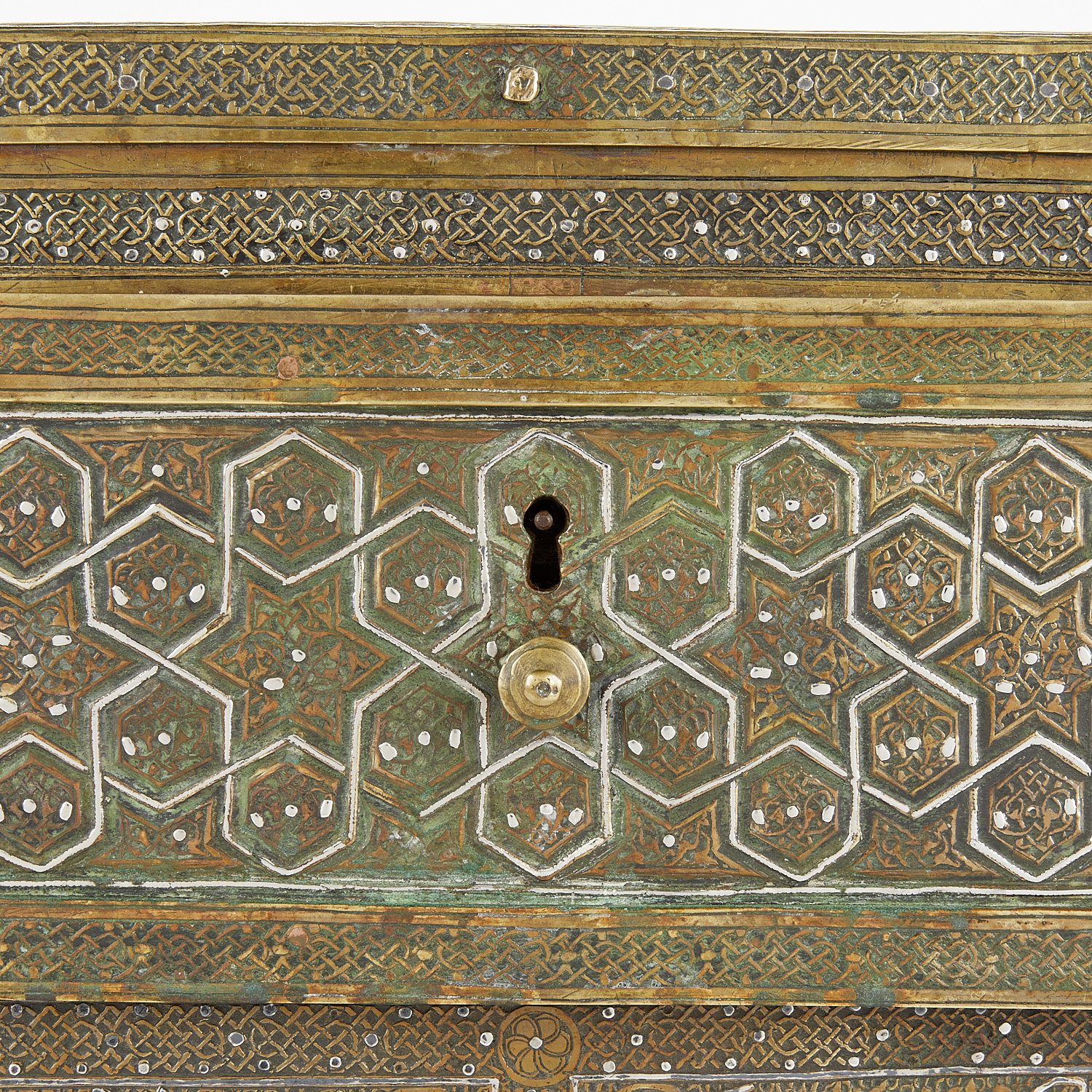Large Syrian Mamluk Revival Brass Box w/ Inlay - Image 7 of 13