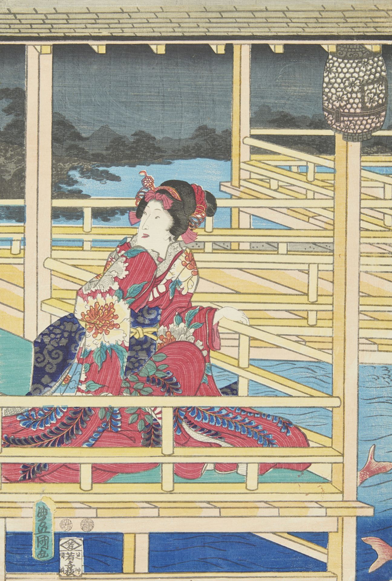 Pair of Kunisada "Genji Monogatari" Woodblocks - Image 7 of 12