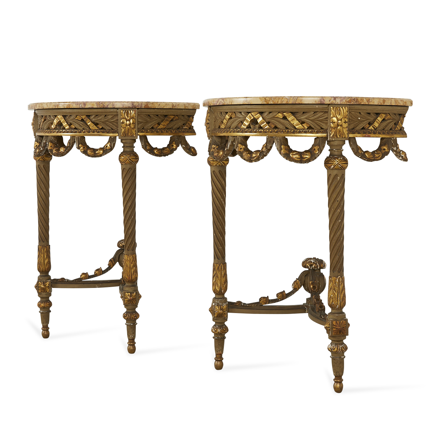 Pr French Louis XVI Style Demilune Hall Tables - Image 6 of 22