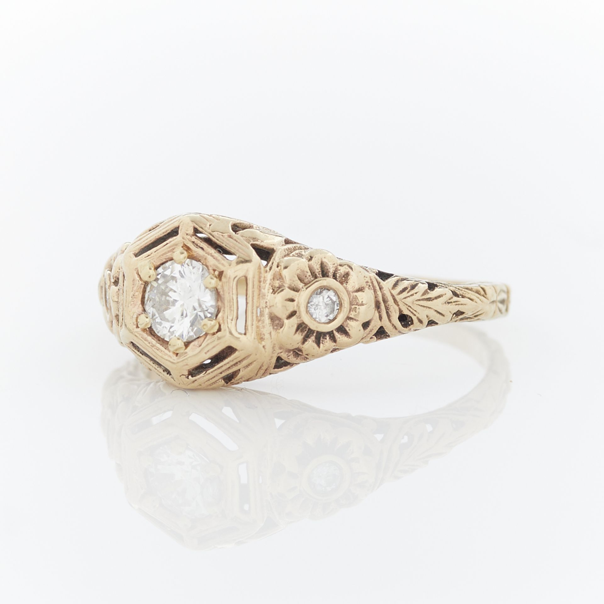 14k Yellow Gold Diamond Filigree Ring