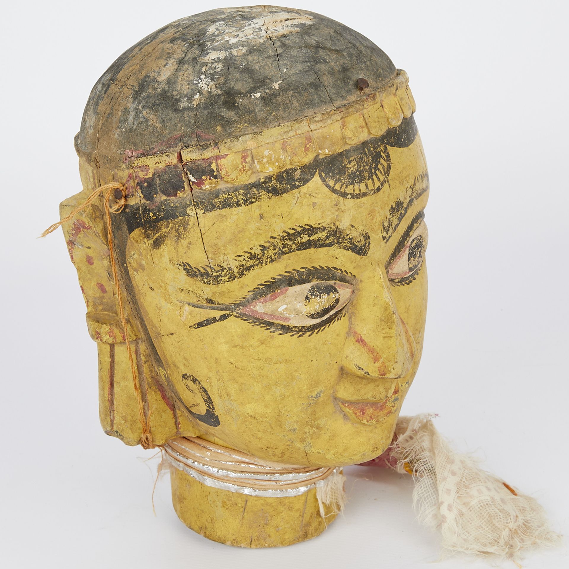 19th c. Wooden Indian Temple Puppet Head - Image 2 of 9