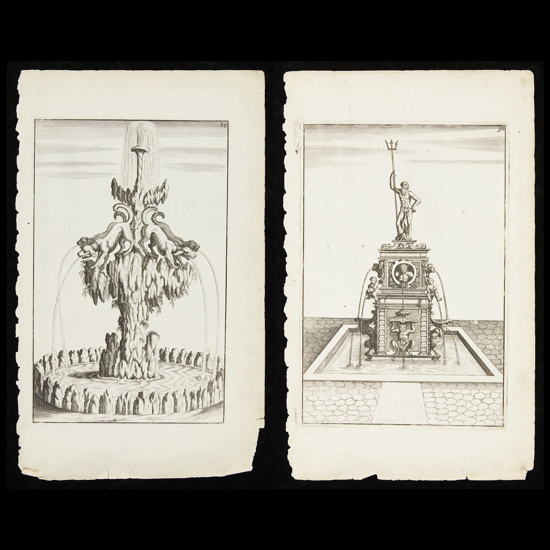 Pair Bockler Fountain Etchings ca. 1664