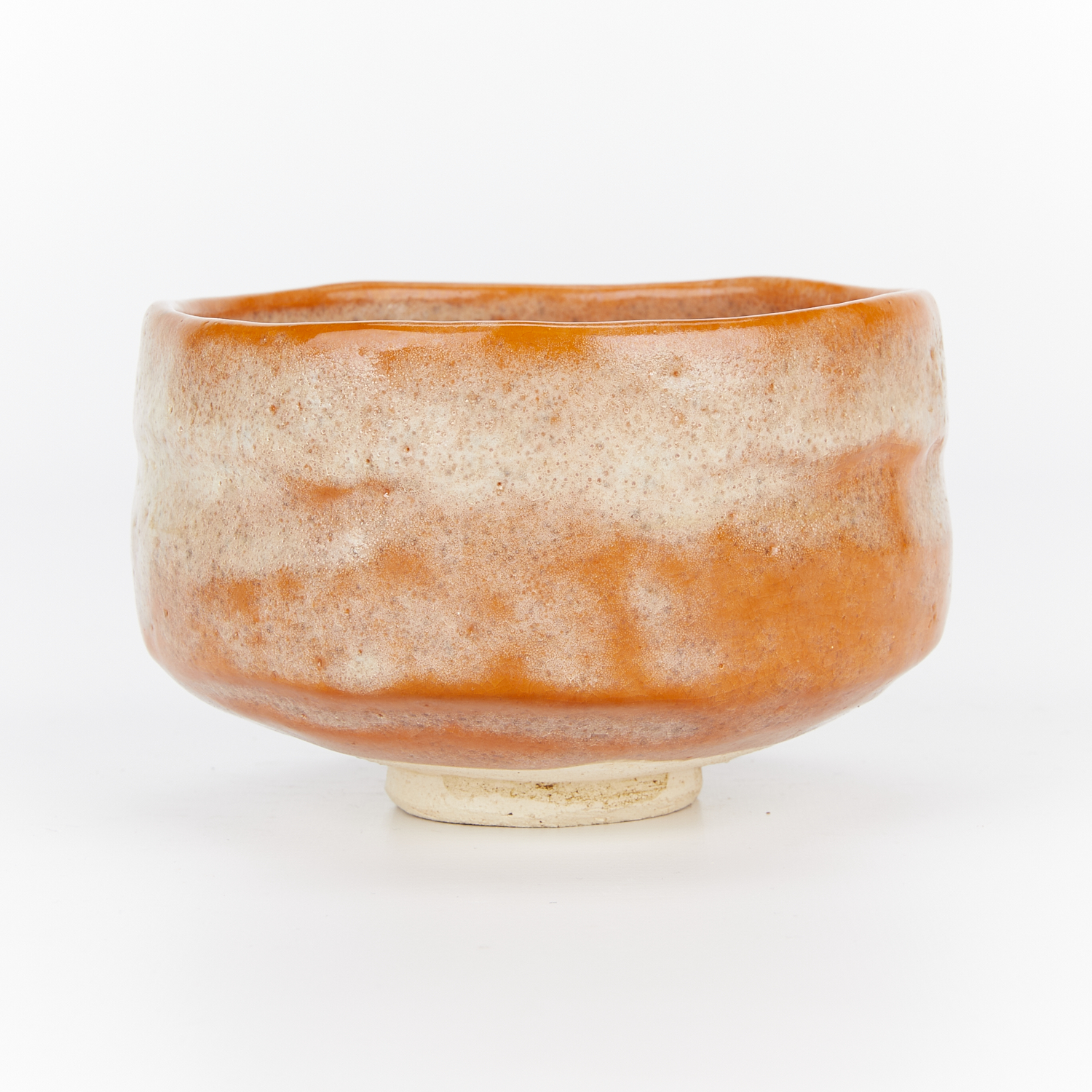 Japanese Orange Raku Chawan Tea Bowl w/ Box - Image 4 of 11