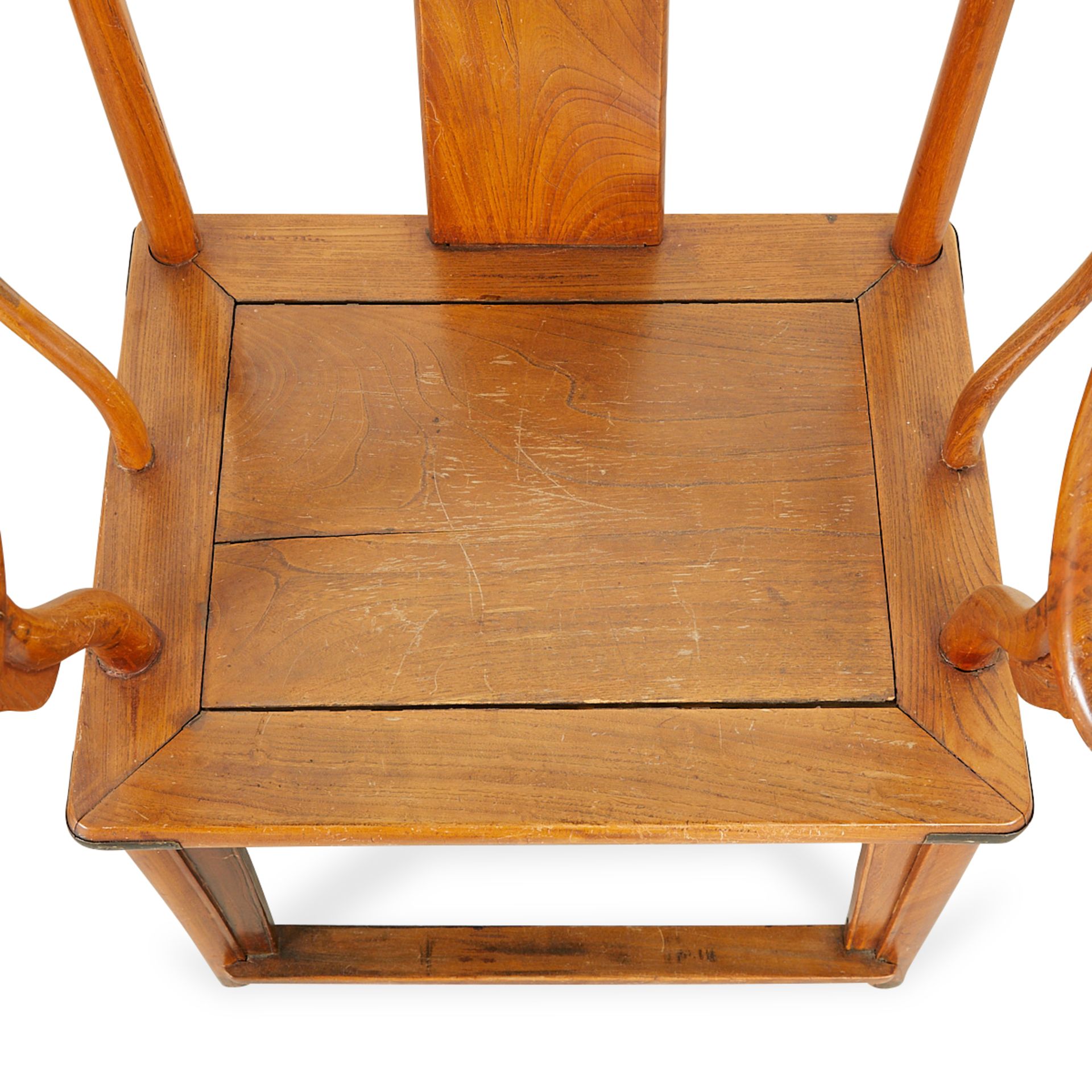 Pair of Chinese Elm Wood Horseshoe Back Armchairs - Bild 8 aus 14