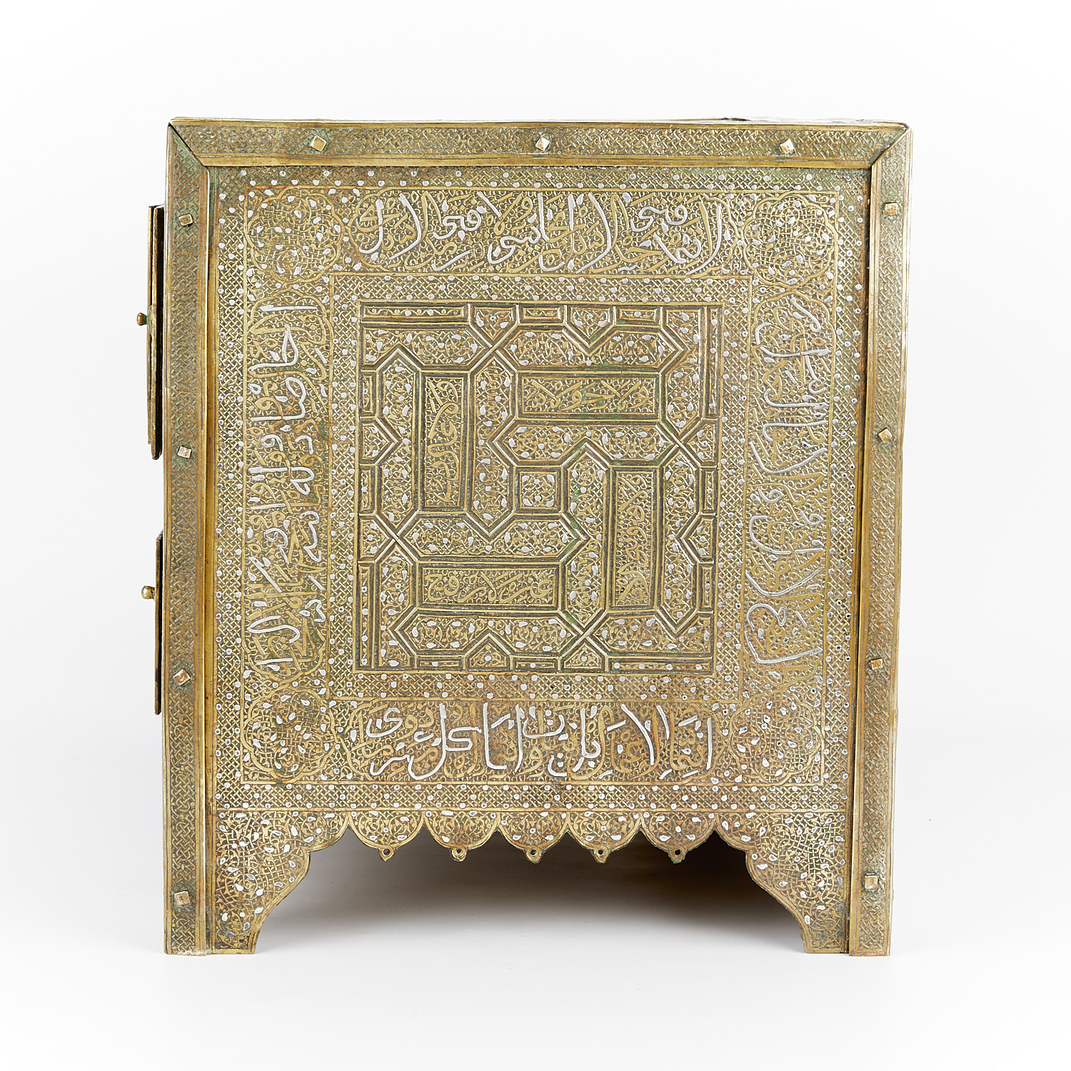 Large Syrian Mamluk Revival Brass Box w/ Inlay - Image 6 of 13