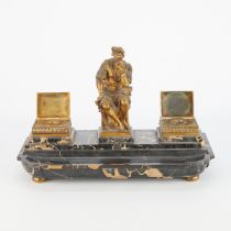 French Bronze & Marble Writing Desk Set