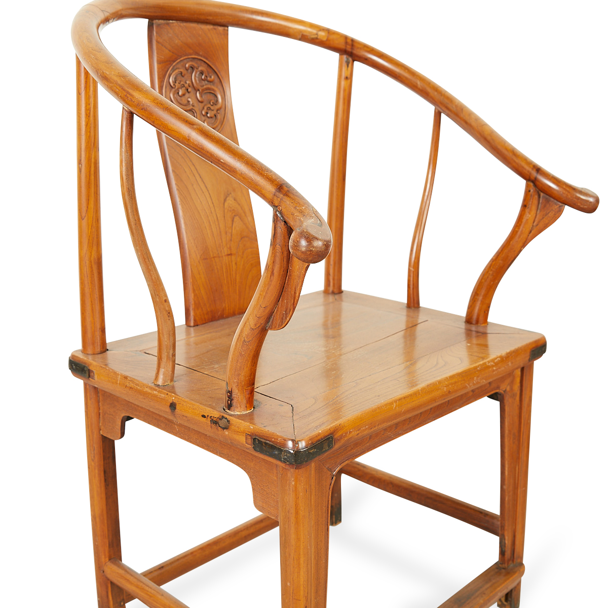 Pair of Chinese Elm Wood Horseshoe Back Armchairs - Image 10 of 14