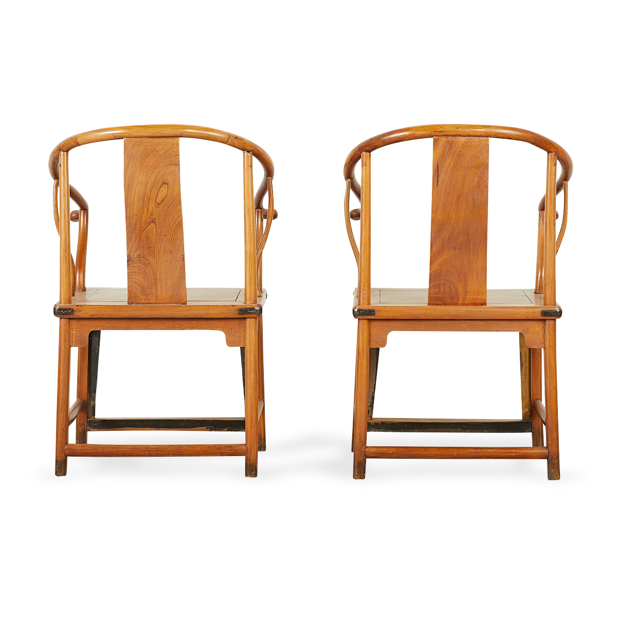Pair of Chinese Elm Wood Horseshoe Back Armchairs - Image 4 of 14