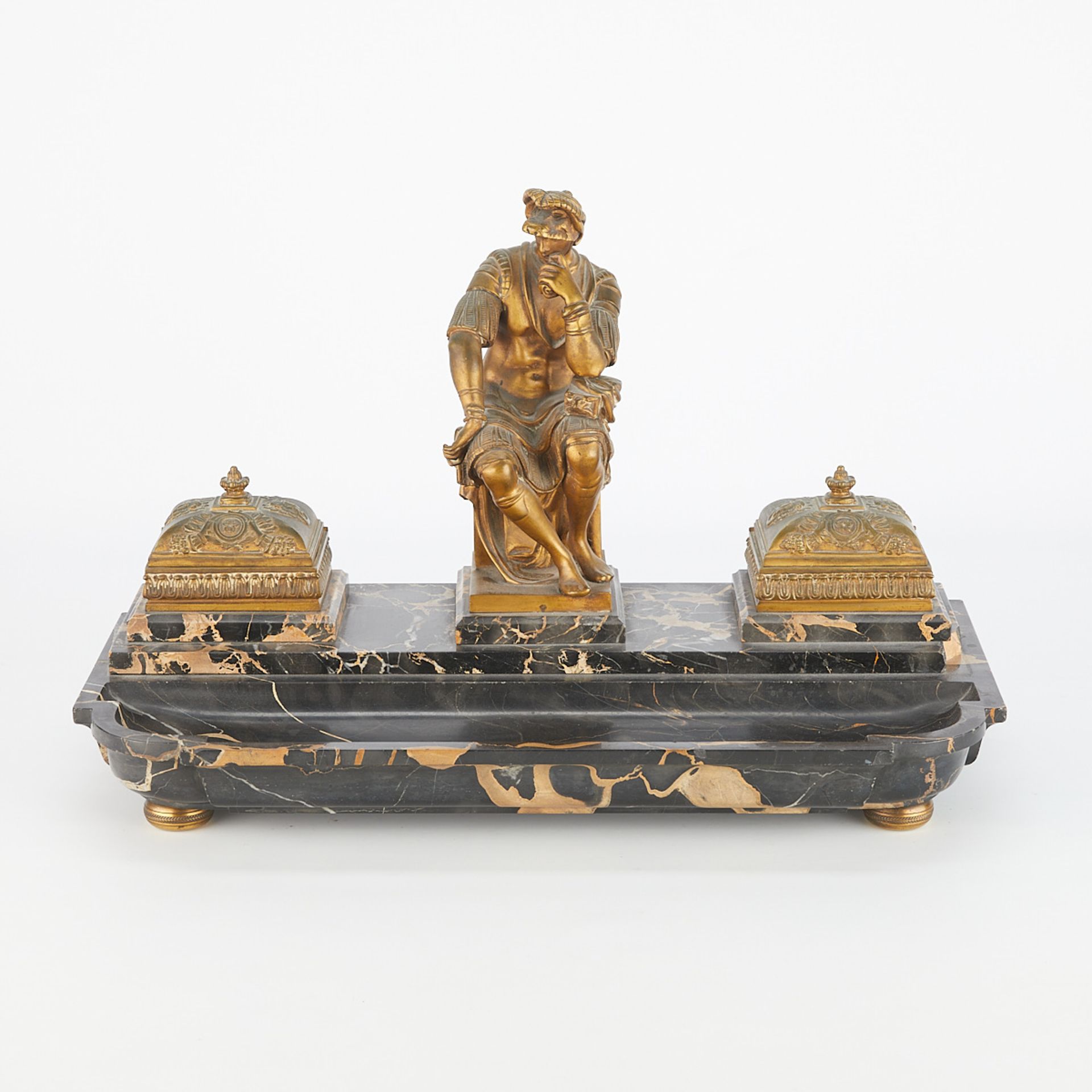 French Bronze & Marble Writing Desk Set - Bild 13 aus 16