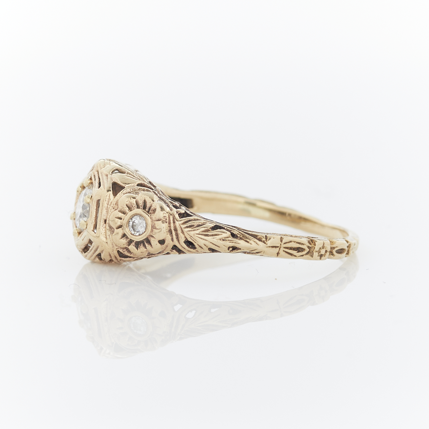 14k Yellow Gold Diamond Filigree Ring - Image 6 of 11