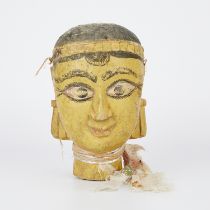 19th c. Wooden Indian Temple Puppet Head