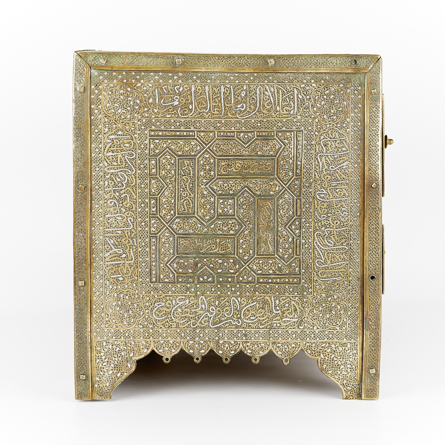 Large Syrian Mamluk Revival Brass Box w/ Inlay - Image 4 of 13