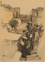 Saul Raskin "David Streets" Jerusalem Lithograph