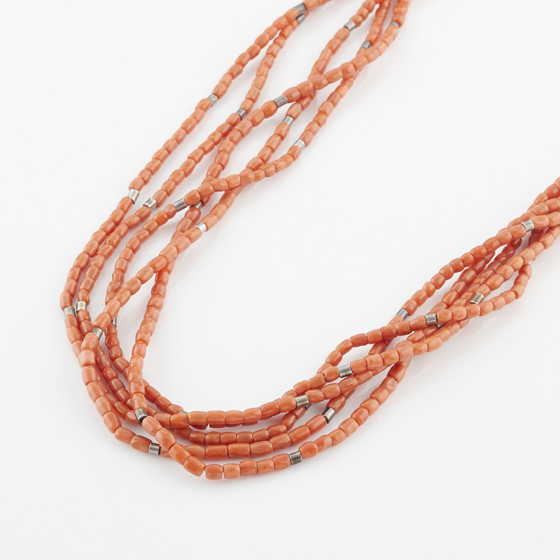 Five Strand Coral Heishi Necklace - Image 5 of 7