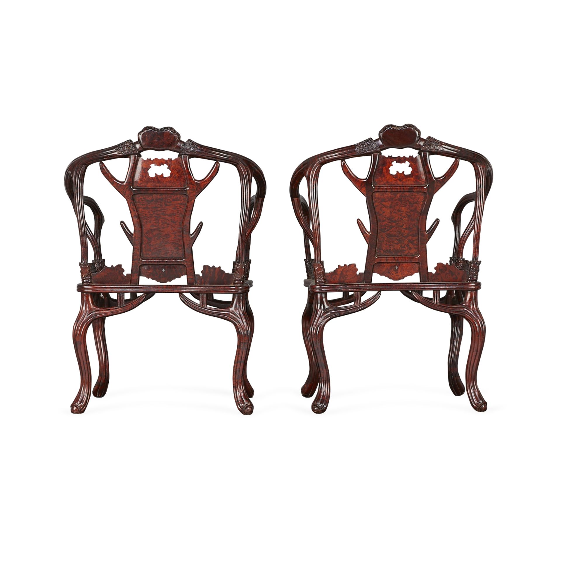 Set 3 Chinese Burl Chairs & Table w/ Faux Antler - Bild 5 aus 28