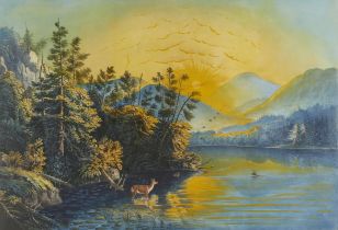 Currier & Ives "Sunrise on Lake Saranac" Print