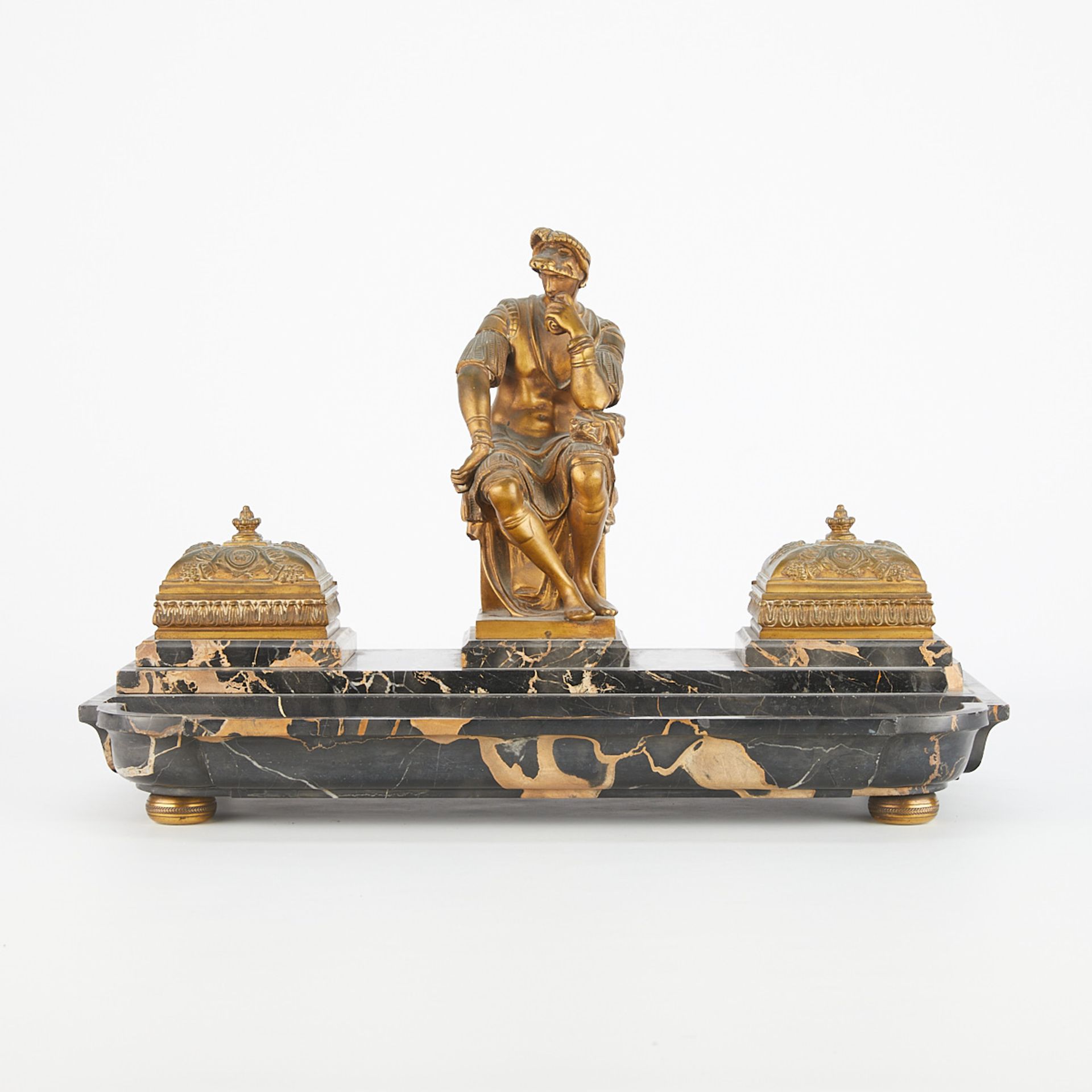 French Bronze & Marble Writing Desk Set - Image 15 of 16