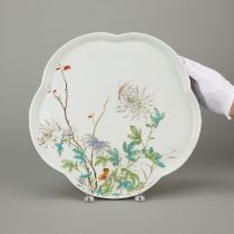 Large Chinese Tongzi Famille Rose Lobed Tray