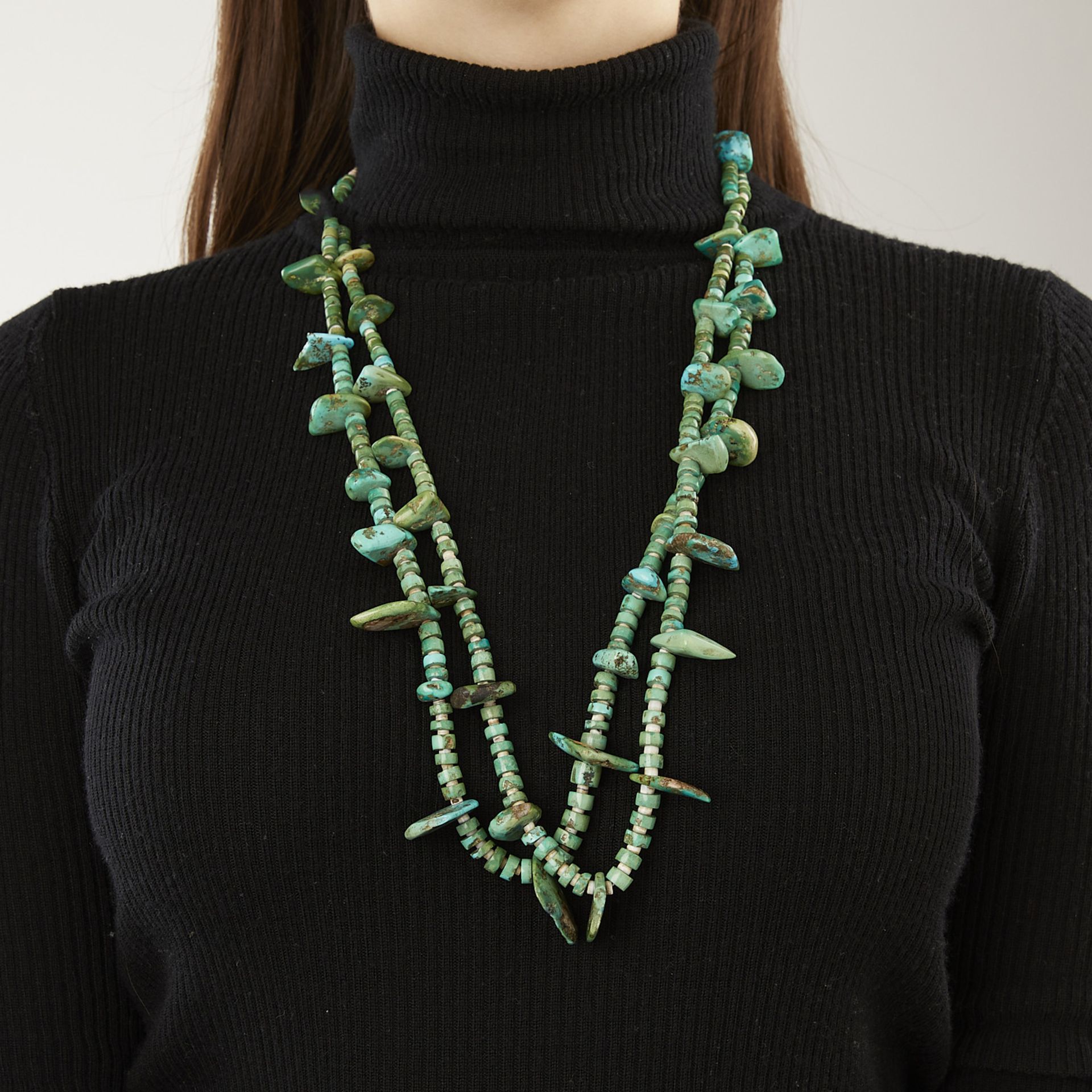 Two Strand Turquoise Heishi Necklace - Image 2 of 6