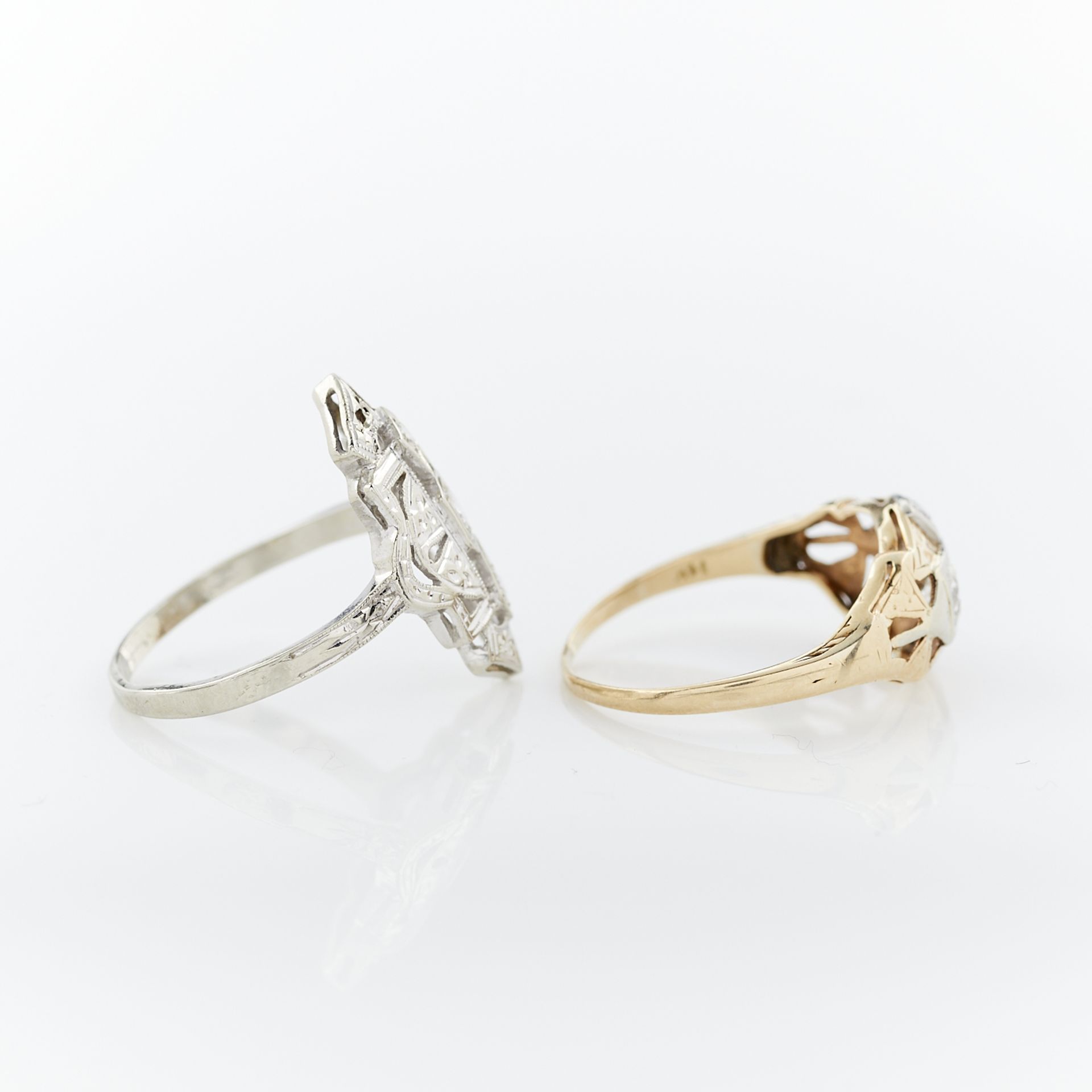2 14k Gold Art Deco Filigree & Diamond Rings - Image 7 of 14