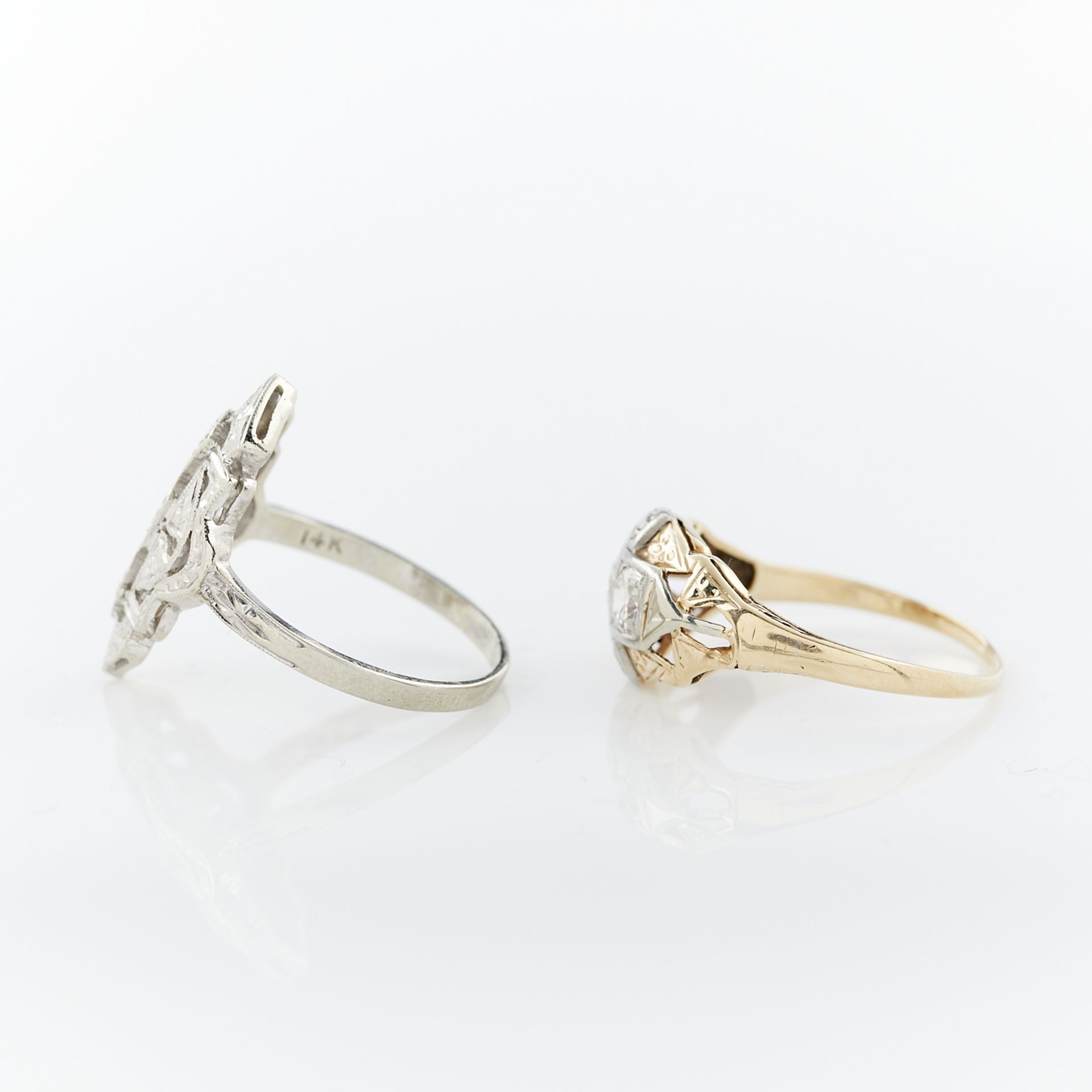 2 14k Gold Art Deco Filigree & Diamond Rings - Image 6 of 14