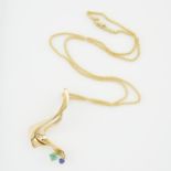 18k Gold Pendant w/ Emerald & Sapphire & 14k Chain