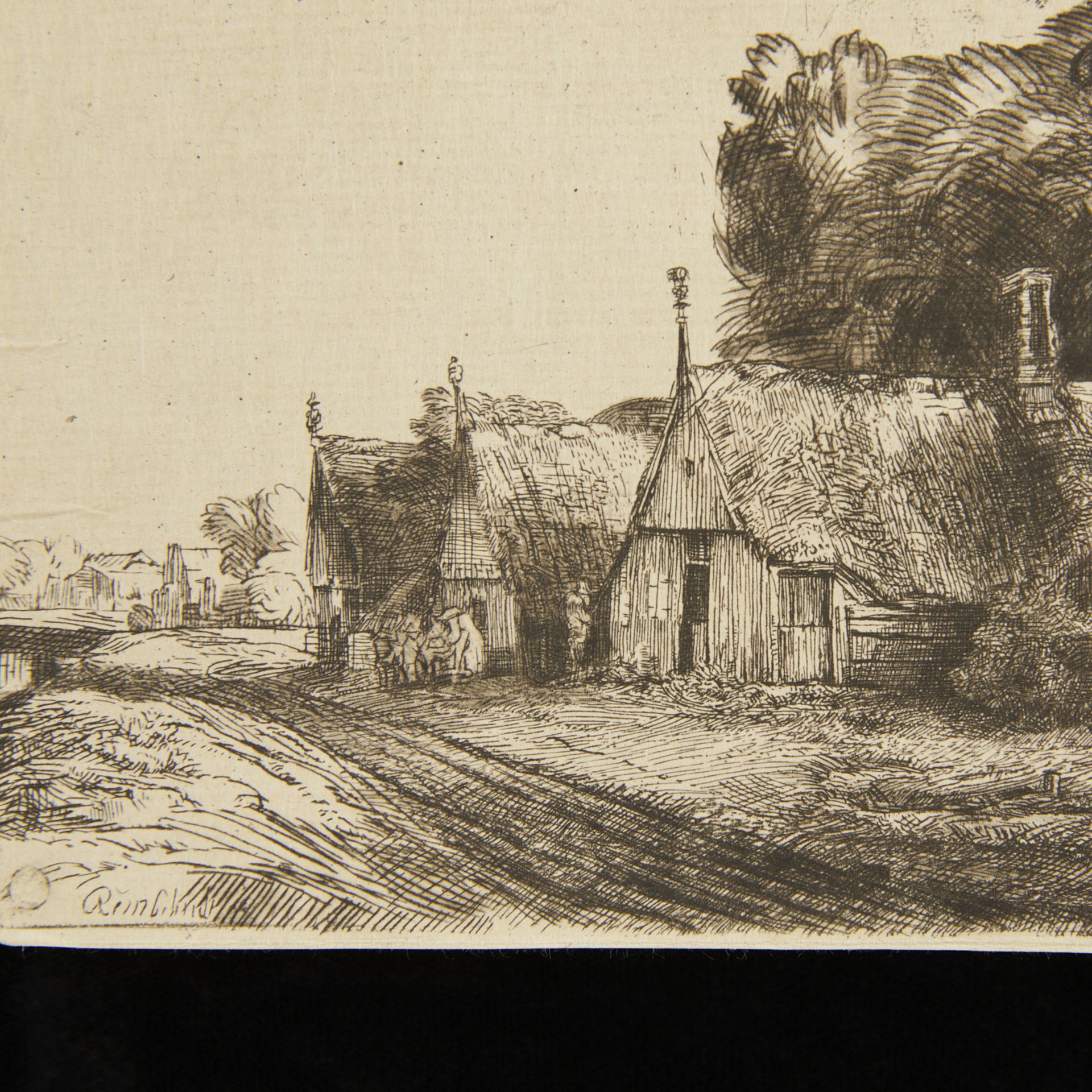 Aft. Rembrandt "Landscape with 3 Cottages" Etching - Image 4 of 6