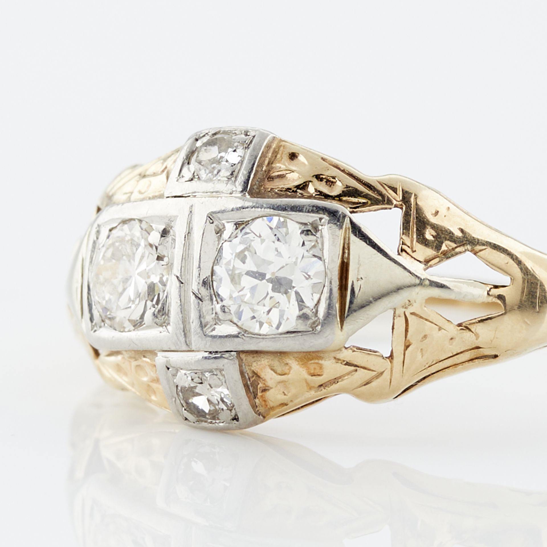 2 14k Gold Art Deco Filigree & Diamond Rings - Image 11 of 14