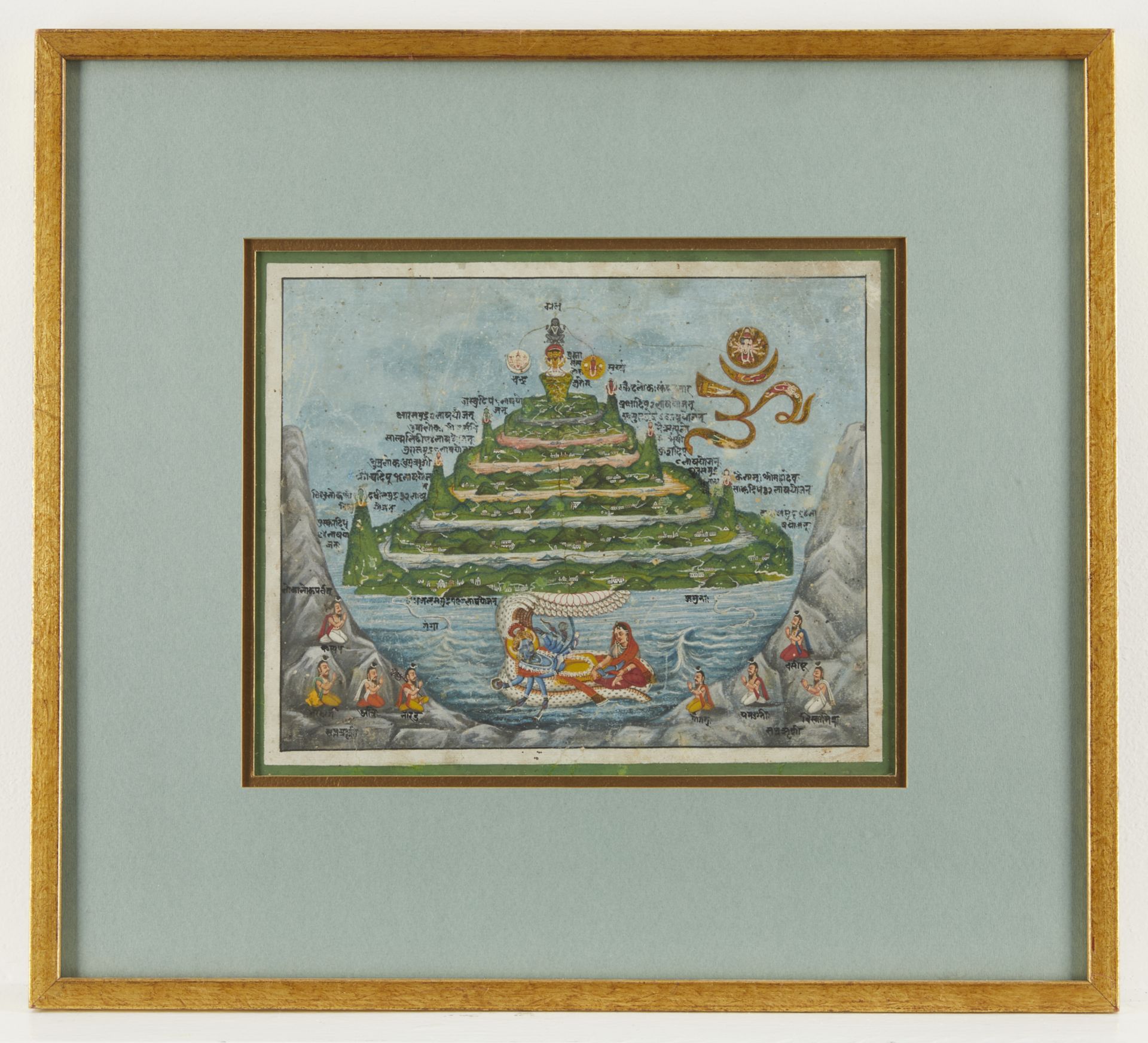 Mughal Mini Painting Mt. Meru w/ Vishnu & Lakshmi - Bild 3 aus 6