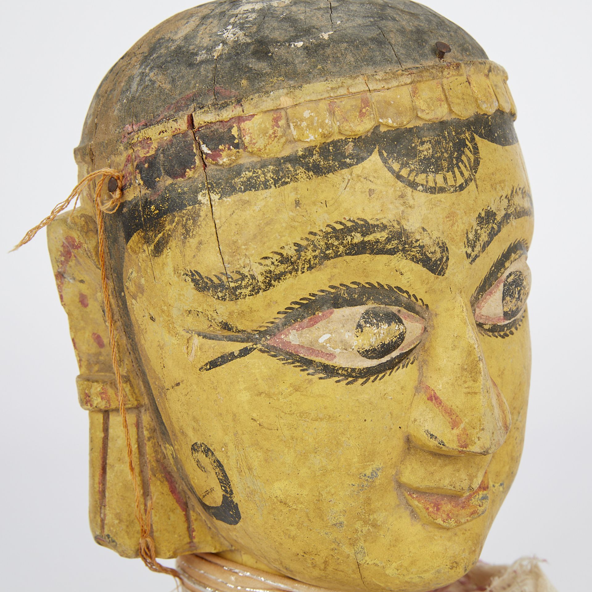 19th c. Wooden Indian Temple Puppet Head - Bild 7 aus 9