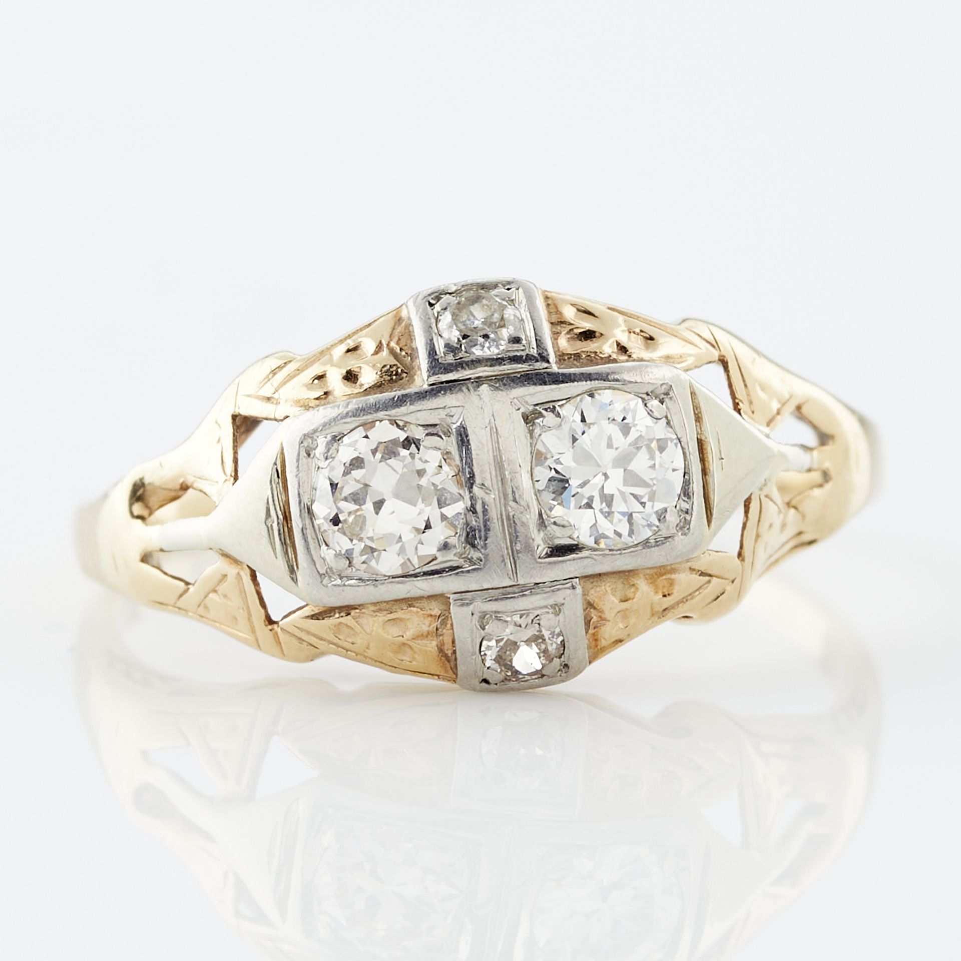 2 14k Gold Art Deco Filigree & Diamond Rings - Image 4 of 14