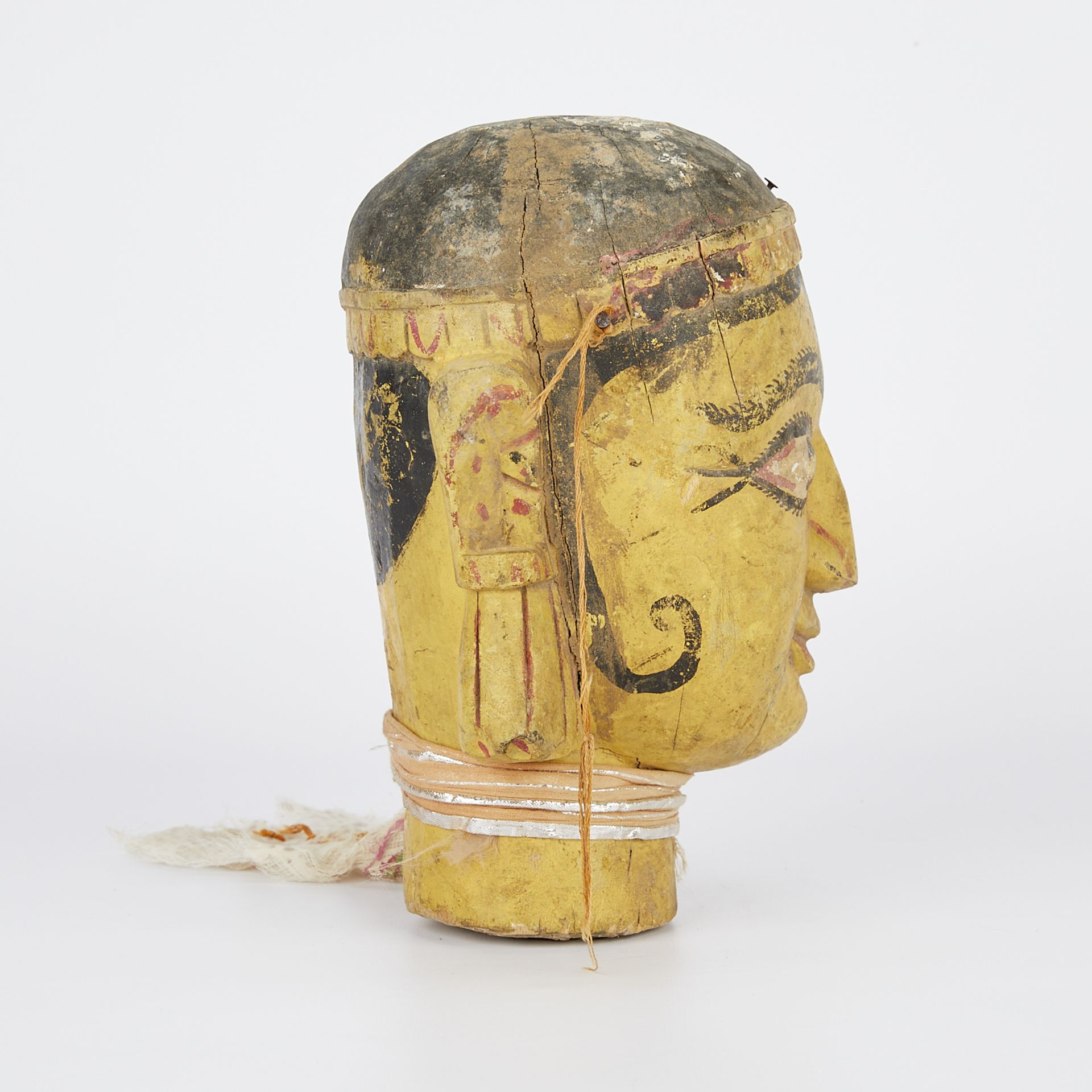 19th c. Wooden Indian Temple Puppet Head - Image 3 of 9
