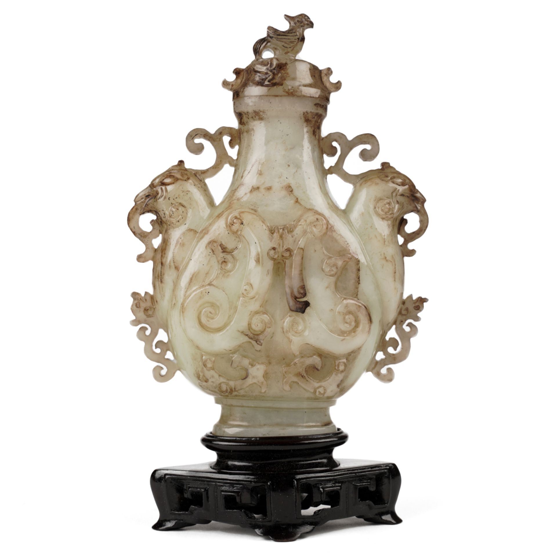 20th c. Chinese Carved Jade Vase w/ Stand - Bild 3 aus 5