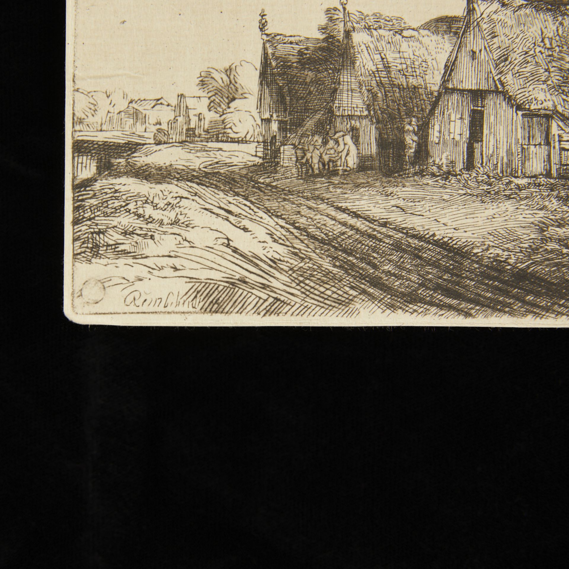 Aft. Rembrandt "Landscape with 3 Cottages" Etching - Image 2 of 6